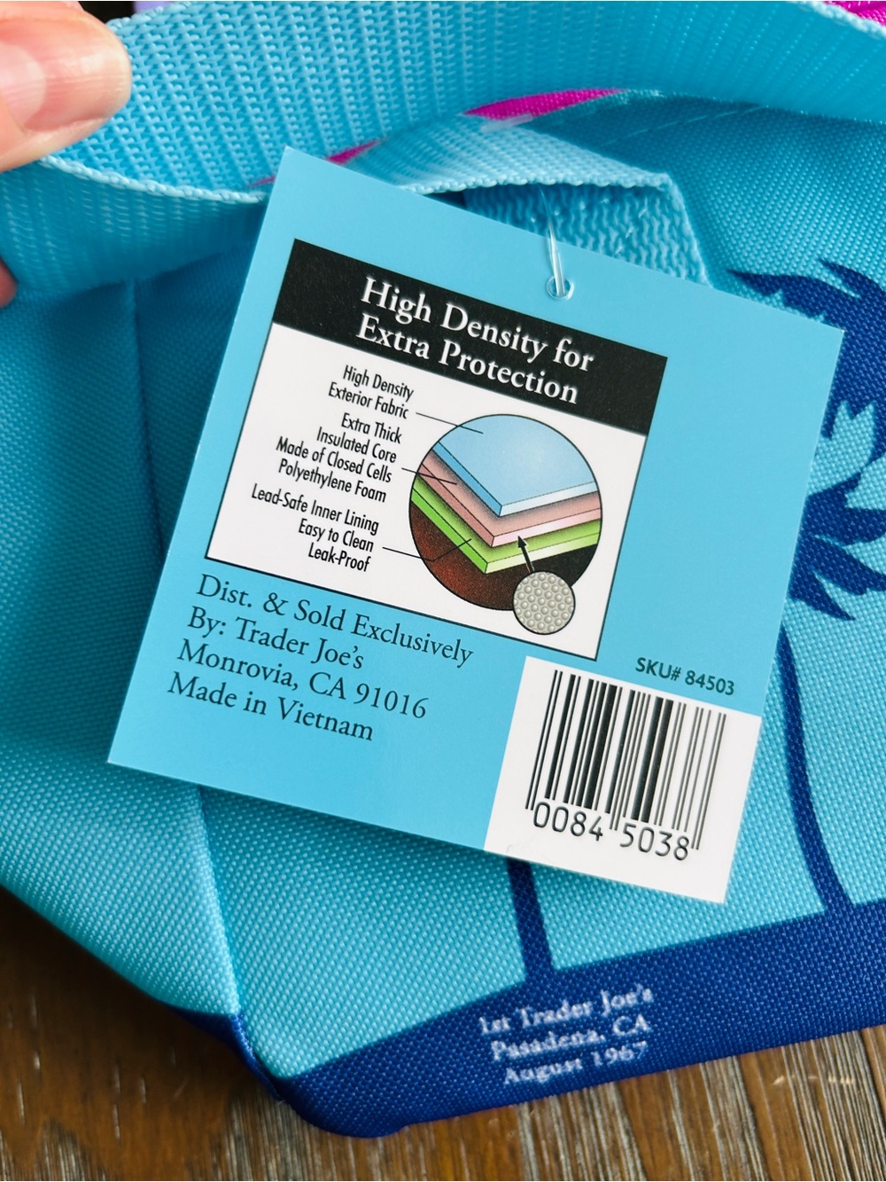 Trader Joe's Mini Insulated Tote Summer Fun Collection Blue Pink NWT - Picture 5 of 9